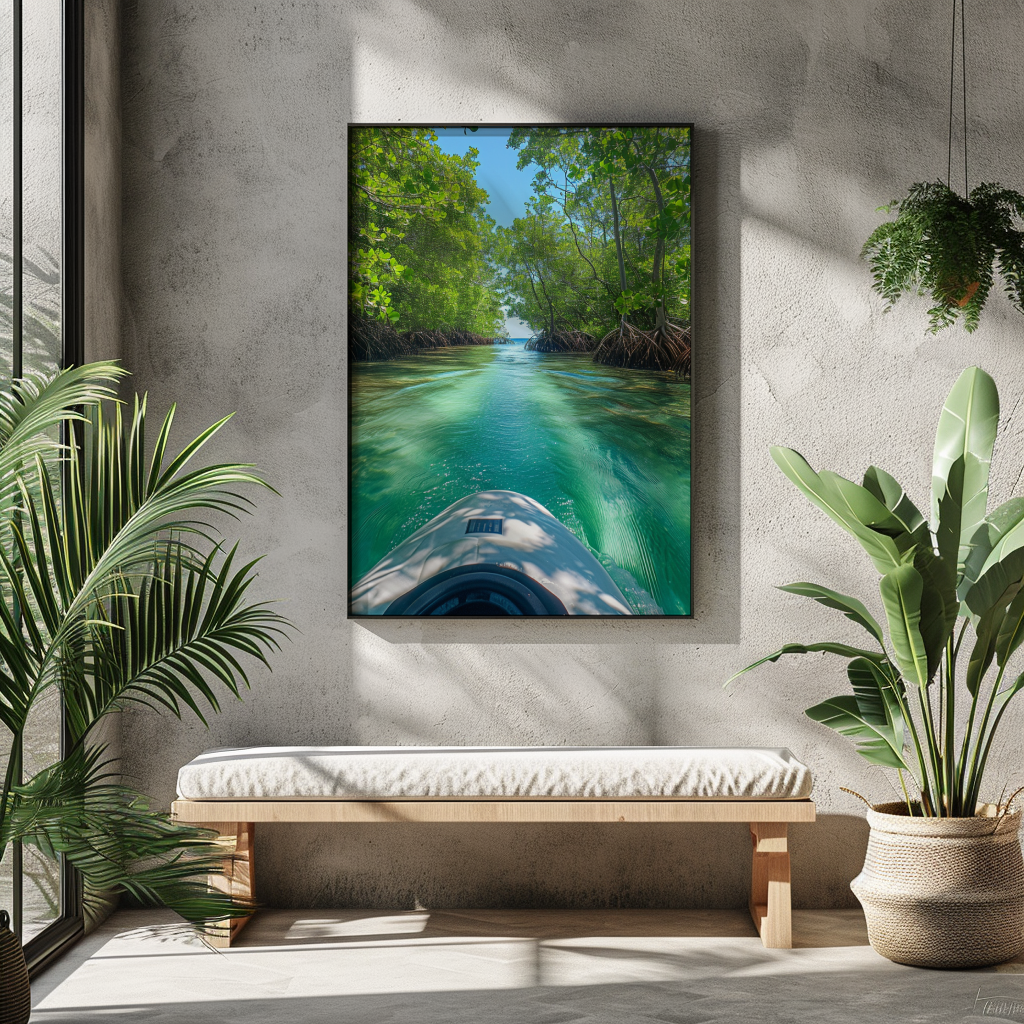 jetski, mangroves, mangroves forest, midjourney ai artwork, ai artwork